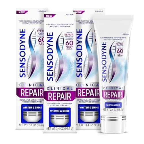 Sensodyne Clinical Repair Whiten & Shine Toothpaste for Sensitivity Relief, 3.4 oz (3 Pack)
