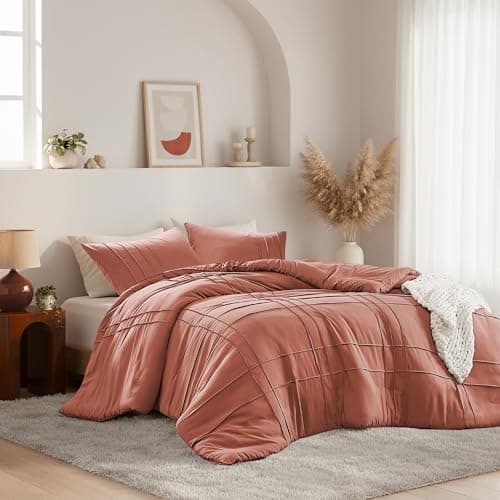 Regency Heights King Size Comforter Set Orange, 3 Pieces Bedding Set, Ultra Soft Prewashed Bed Set, Pinch Pleat All Seasons Lightweight Comforter and Shams