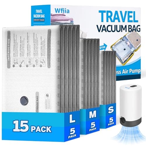 15 Packs Vacuum Bags for Travel with Rechargeable Pump, 3 Sizes Vacuum Seal Bags for Clothing, Compression Vacuum Travel Bags for Luggage, Vacuum Packing Bags for Closet Organization