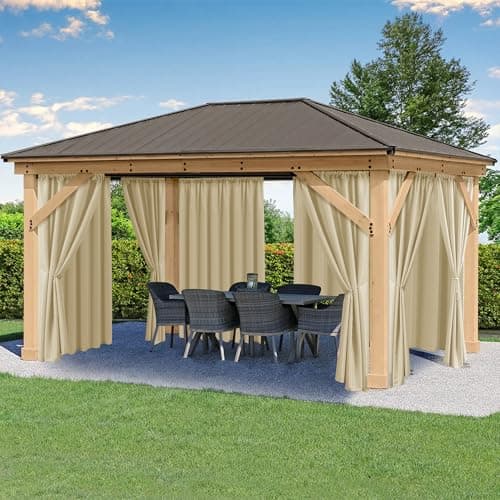 HolidayIdeas Outdoor Patio Curtains Waterproof with Rod Pocket 6 Panels 110x95 Inch- Weatherproof Balcony Outdoor Curtains for Apartments,Porch, Gazebo, Pergola, Sliding Glass Door, Cream