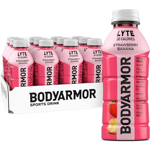 BODYARMOR LYTE, Strawberry Banana, Electrolyte Drink, 20 Calories, 16 Fl Oz Bottles (12 Pack), Coconut Water Sports Drink, Natural Flavor & B Vitamins