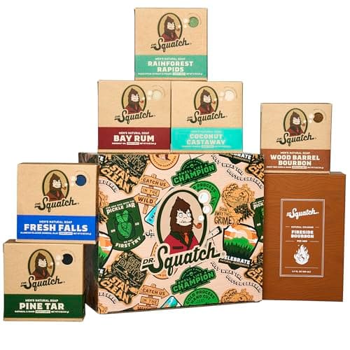 Dr. Squatch Men’s Soap & Cologne Bundle - Birthday Gifts for Men - Bar Soap, Men's Cologne - Gifts for Men (6 Soap, 1 Cologne)