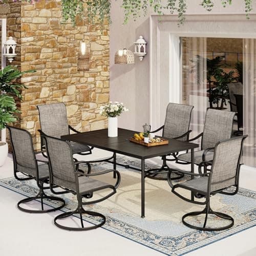 MFSTUDIO Patio Table and Chairs Set, Outdoor Dining Set for 6 with Umbrella Hole, 7 Piece Patio Dining Set for Deck, Backyard, Poolside & Garden