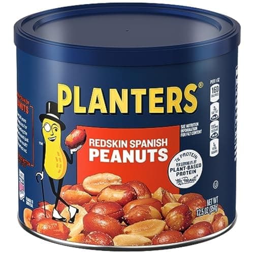 PLANTERS Redskin Spanish Peanuts, Roasted Salted Peanuts 12.5 oz Jars (Pack of 6)