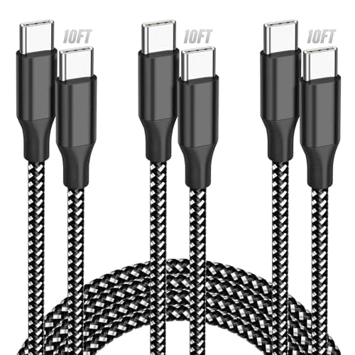 SwaggWood USB C to USB C Cable, 3-Pack 10FT 60W USBC Fast Charging Cable Nylon Braided Type C Charger Cord for iPhone 17/16/15/iPad Pro/MacBook Air and More