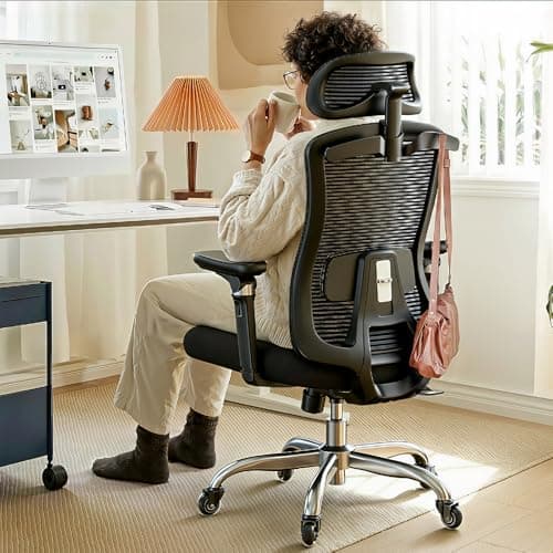 HUANUO FlowLift™ Ergonomic Office Chair with 6D Armrest, Seat Depth Adjustment, Lumbar Support, Quiet Rubber Caster, High Back Mesh Desk Chair with 3D Headrest, Big and Tall Chair for Home Office