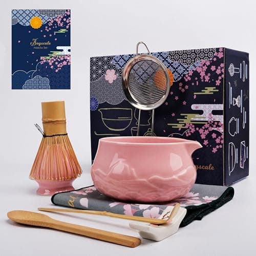 Joyscale Matcha Whisk Set, Matcha Set Whisk And Bowl, 9 Pcs Matcha Kit Set(Relief Mountain Design), 18 OZ, Japanese Matcha Tea Set, Matcha Making Kit Gifts for Tea Lovers(Pink)