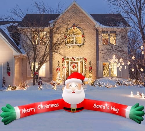 MUKUM 10FT Giant Christmas Inflatable Santa Claus Outdoor Decorations, Hug Santa Inflatable Built-in LED Light, Weatherproof Giant Christmas Blow Up Yard Decor for Gardern Lawn Indoor Winter Holiday