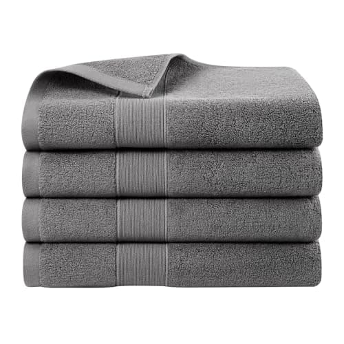 Vacilandia 4 Pack Bath Towels 100% Cotton Ultra Soft for Bathroom，SPA，Gym & Hotel (Dark Grey)