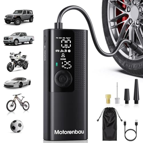 Motorenbau Tire Inflator Portable Air Compressor-150PSI Cordless Air Pump for Car Tires with Digital Pressure Gauge, LED Light, Fast Inflation & Auto Shutoff, Tire Pump for Car Motorcycle Bicycle Ball