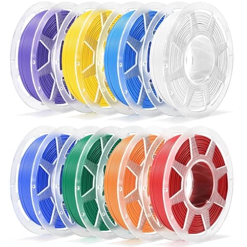 MarsWork Pre-Dried PLA Basic 8x250g Bundle with Spool for Bambu Lab 3D Printers, Multicolor 1.75mm 3D Printing Filament, White+Red+Pumpkin Orange+Yellow+Mistletoe Green+Cobalt Blue+Cyan+Purple