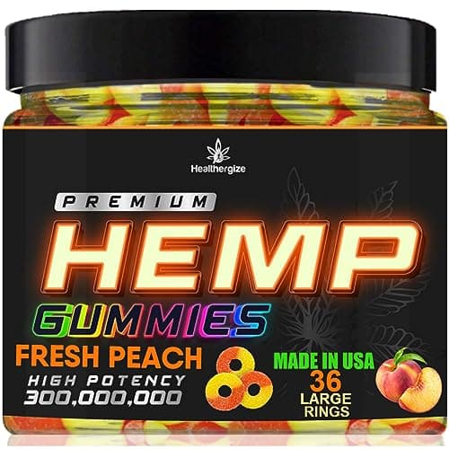 Hemp Gummies Sleep Peach Ring Gummy Bears-Unrefined Hempseed Oil for Peace and Calm-Fresh Peach Hemp Candy Edibles-Natural Omega-Made in USA