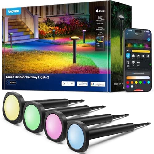Govee Outdoor Pathway Lights 2, IP66 Waterproof Patio Lights, 60+ Scene Modes Landscape Lighting for Yard, Garage, Garden, Lawn, Outdoor Decor, Works with Alexa, Google Assistant, Matter, Wired 4 Pack