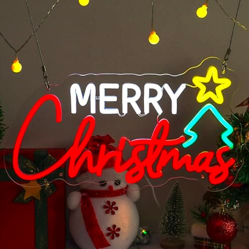 Merry Christmas LED Neon Sign for Wall Decor, Christmas Tree Light up Signs USB Powered for Home Party Bar Pub Club Store Kids Gifts