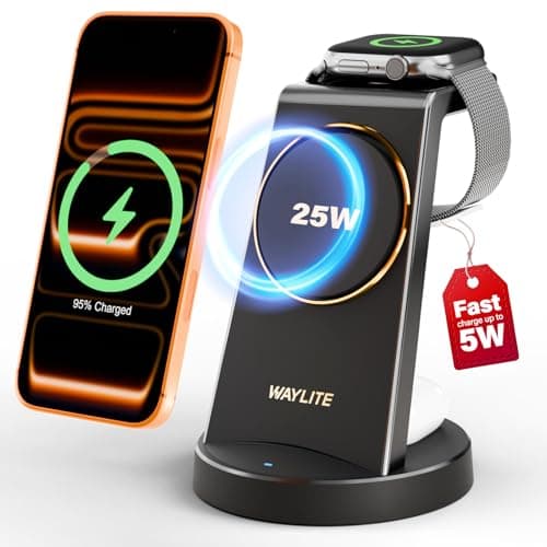 3 in 1 Fast Charging Station for iPhone, 25W Wireless Magnetic Phone Charger for iPhone 17 16e 16 15 14 13 12 Serise, Watch Charger Stand, Wireless Charging Station for AirPods 4 3 Pro, Black