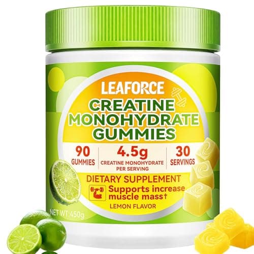LEAFORCE Creatine Monohydrate Gummies for Men & Women, 4.5g Creatine Monohydrate per Serving – Easy Daily Creatine Supplement for Workout & Fitness Support, Vegan, Lemon Flavor, 90 Gummies