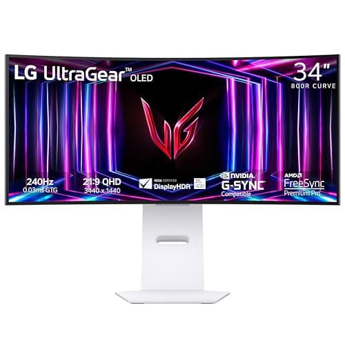 LG 34GS95QE 34-inch Ultragear OLED Curved Gaming Monitor WQHD 1440p 800R 240Hz 0.03ms AMD FreeSync Premium Pro NVIDIA G-Sync HDMI 2.1 DisplayPort Tilt/Height/Swivel Stand White