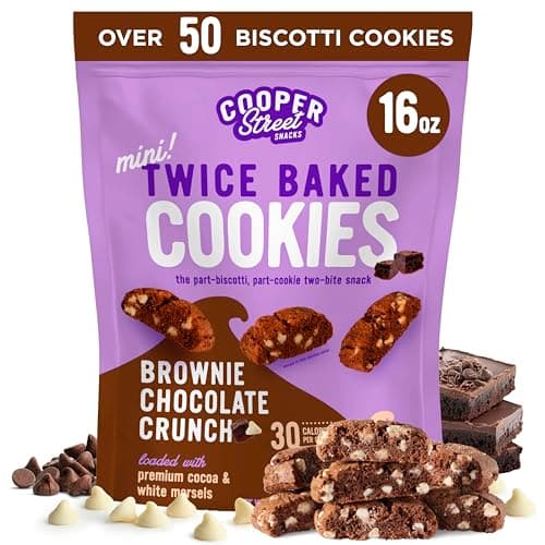 Cooper Street Twice-Baked Brownie Chocolate Biscotti Cookies (16 oz) - Over 50 Two-Bite Mini Italian Style Biscotti Snacks - Dairy-Free, Peanut Free, Kosher, Low-Calorie, Perfect with Coffee or Tea