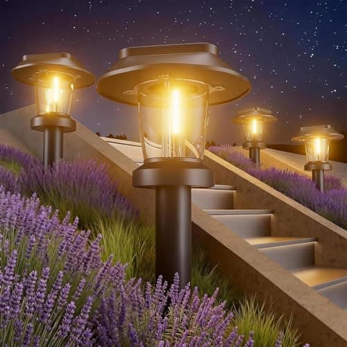 Pywut Solar Pathway Lights Outdoor - 8 Pack Solar Powered Garden Lights Waterproof IP65, Decor Landscape Lighting with Three Lighting Modes for Yard, Lawn, Walkway, Driveway, Warm White