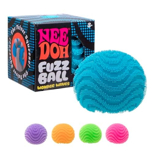 Schylling NeeDoh Fuzz Ball - Sensory Toy with a Velvet Texture and Soft Cloud Squish - Wavy Pattern You Can See and Feel - Ages 3 and Up - Color May Vary; One Per Pack (Wonder Waves)