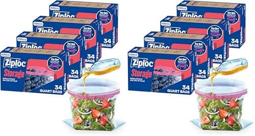 Ziploc Quart Food Storage Bags,Stand-Up Bottom,Easy to Fill,(Packaging May Vary),136 Count (Pack of 2)