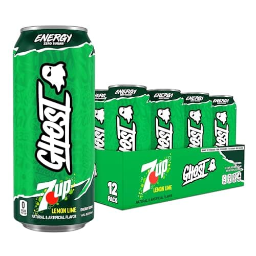 GHOST Energy Drink - 12-Pack, 7UP, 16oz Cans - Energy & Focus & No Artificial Colors - 200mg of Natural Caffeine, L-Carnitine & Taurine - Gluten-Free & Vegan