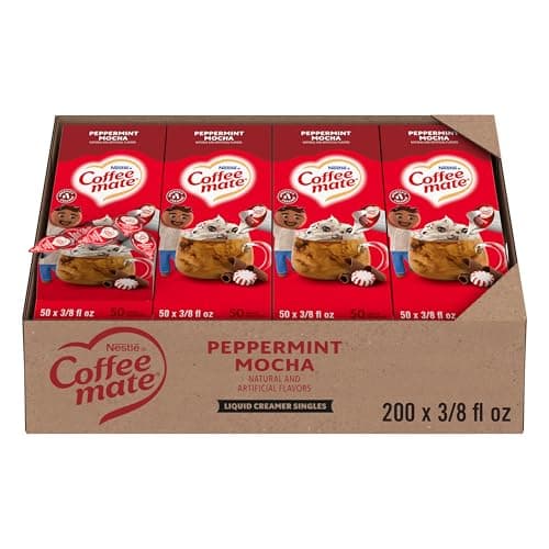 Nestle Coffee mate Coffee Creamer, Peppermint Mocha, Liquid Creamer Singles, Non Dairy, No Refrigeration, 0.375 fl oz Tubs (Pack of 200)