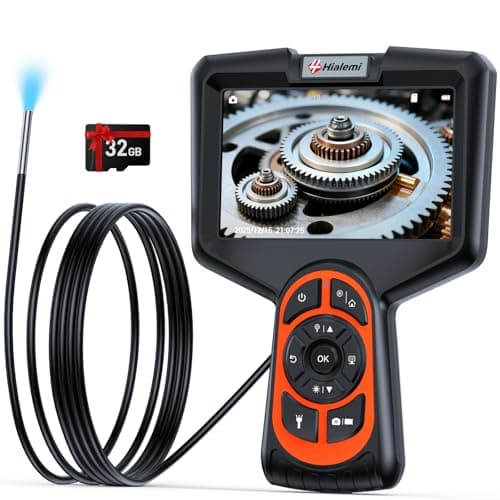 Hialemi 3.9mm Borescope, 5" IPS Screen 1080P Endoscope Camera with Light, Inspection Camera, 5FT Semi-Rigid Snake, IP67 Waterproof Industrial Borescope with 32GB for Automotive Aircraft Mechanic Tools