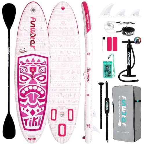 FunWater Inflatable 10'6×33"×6" Ultra-Light (17.6lbs) SUP for All Skill Levels Everything Included with Stand Up Paddle Board, Adj Floating Paddles, Pump, ISUP Travel Backpack, Leash,Waterproof Bag