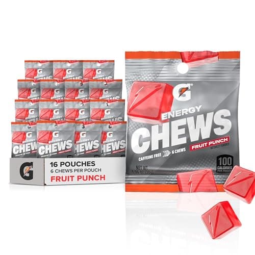 Gatorade Energy Chews, Fruit Punch, Caffeine Free, B12, 1.06 oz - 100 Calorie Pouches, (16 Pack)