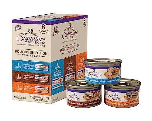 Wellness CORE Signature Selects Shredded Adult Wet Cat Food, Natural, Protein-Rich, Grain Free, 2.8 Ounce, 8 Pack (Poultry Variety Pack)