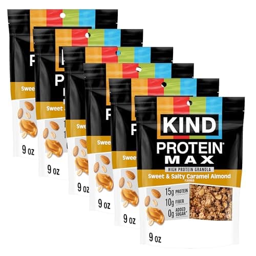 KIND Protein MAX Granola, Sweet & Salty Caramel Almond, Gluten Free, High Protein, Keto Snacks, 15g Protein, 9oz, 6 Count
