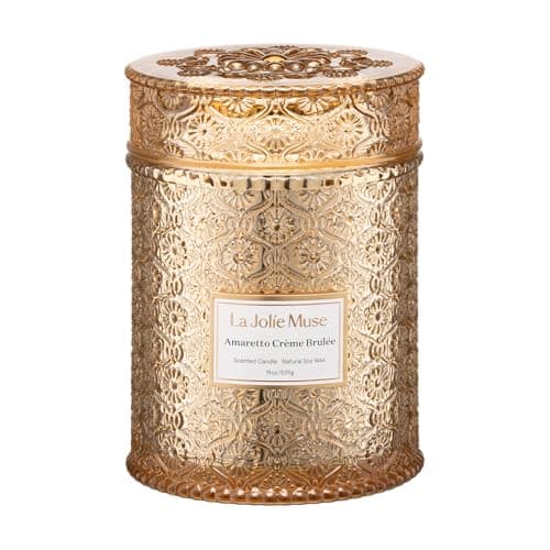 LA JOLIE MUSE Christmas Candle | Amaretto Crème Brûlée | Almond Liqueur, Dried Fruit & Caramel | 19 oz Wooden Wick | 90 Hours Clean Burn | Candle Gift for Christmas Holiday