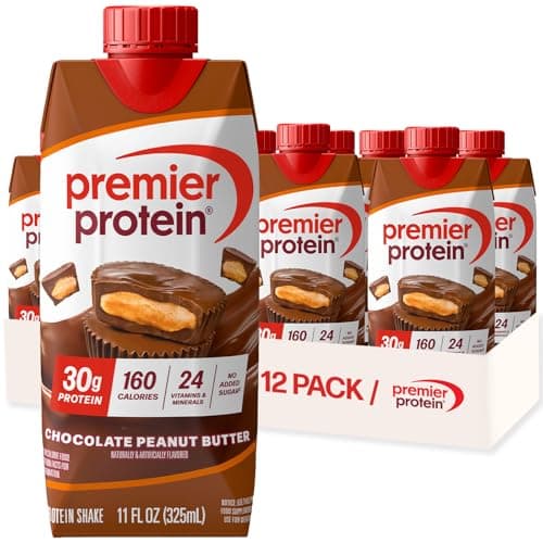 Premier Protein Shake, Chocolate Peanut Butter, 30g Protein, No Added Sugar, 24 Vitamins & Minerals to Support Immune Health, 11 fl oz, 12 Pack