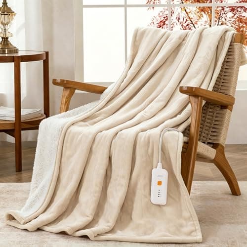 GOTCOZY Heated Blanket Electric Throw 50''X60''- Soft Silky Plush Electric Blanket with 4 Heating Level & 3 Hour Auto Off Heating Blanket, ETL Certified Machine Washable (Beige)