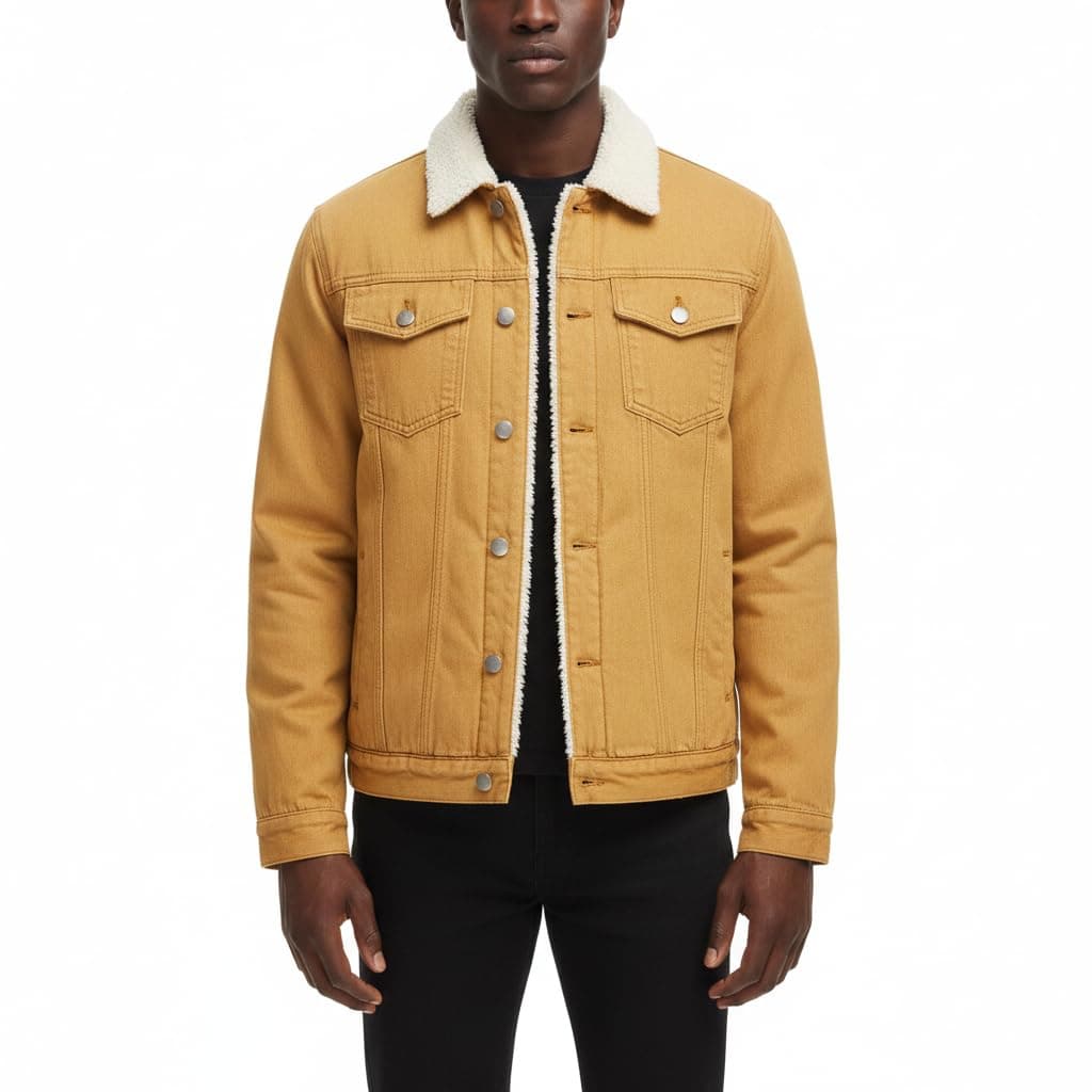 BULUWIE Men's Sherpa Fleece Lined Thicken Denim Jacket, Men Lapel Winter Warm Jean Jacket, Slim Fit Trucker Cowboy Denim Coat