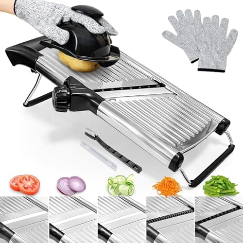 Mandoline Slicer,Mandoline Food Slicer for Kitchen,Mandolin,Vegetable Chopper,Vegtable Slicer,Adjustable Stainless Steel Veggie Onion Tomato Julienne Cutter with Cut-1 Pair Cut-Resistant Gloves