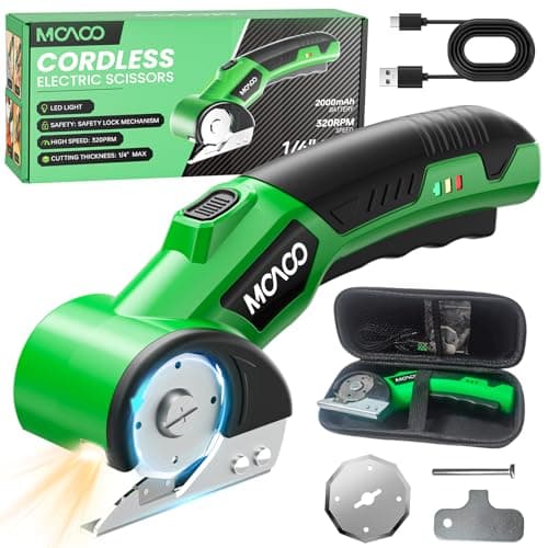 Cardboard Cutter, Rechargeable Cordless Electric Scissors, Upgrade 4V Electric Box Cutter with 2 Blades, Safety Lock & LED Light, Powerful Cutting for Cardboard Box, Plastic, Leather, Fabric