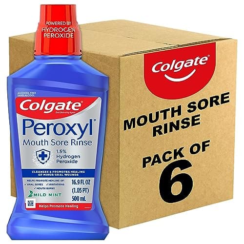 Colgate Peroxyl Antiseptic Mouthwash and Mouth Sore Rinse, 1.5% Hydrogen Peroxide, Mild Mint - 500ml, 16.9 Fluid Ounces (Pack of 6)