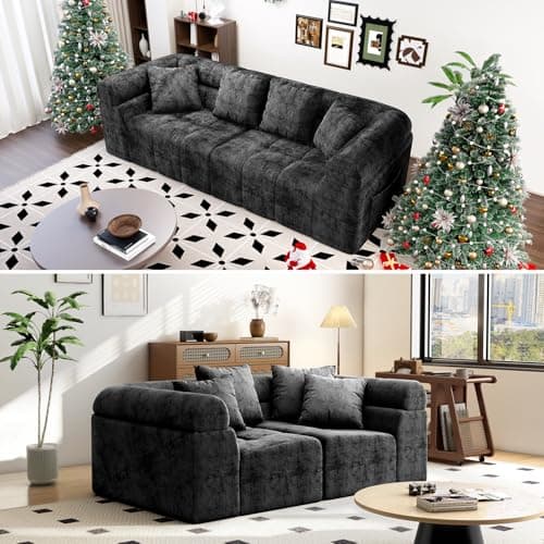 Modular Sectional Sofa Cloud Couch, No Assembly Sleeper Sofa Bed for Living Room, Deep Seat Comfy Couch with Pillows, Convertible Loveseat & Chaise Sofa, Storage Pocket, Chenille Fabric, Grey