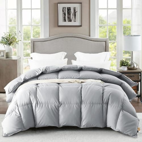 WarmKiss Queen Size Down Comforter, Luxurious All-Season Duvet Insert with noiseless Skin-Friendly Tencel Blend Cover, Cloud-Soft & Breathable,8 Corner Tabs,Machine Washable,Grey (90" x 90")