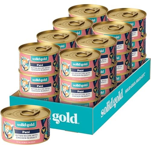 Solid Gold Wet Cat Food Pate for Kittens - Healthy Canned Cat Food Pate w/Real Chicken, Superfoods, Omega Fatty Acids, & Vitamins - Grain Free & Gluten Free Can Meals for Kittens - 24ct/3oz Can
