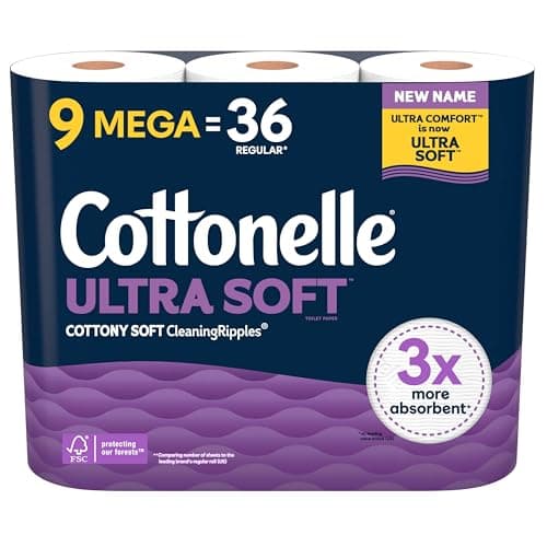 Cottonelle Ultra Soft Toilet Paper, 9 Mega Rolls = 36 Regular Rolls, Packaging May Vary