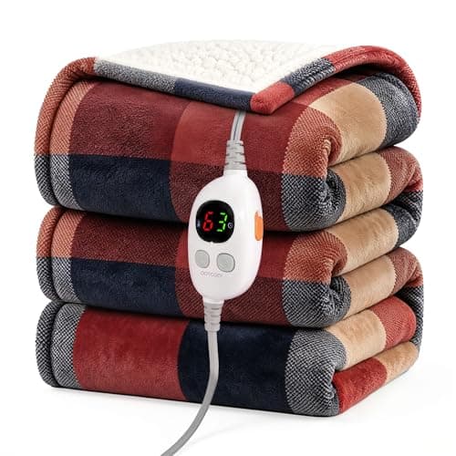 GOTCOZY Heated Blanket Electric Throw 60''X70''- Electric Throw Blanket with Extra Large Size 6 Heating Level & 9 Time Settings Heating Blanket, Machine Washable (Check RedBlack)