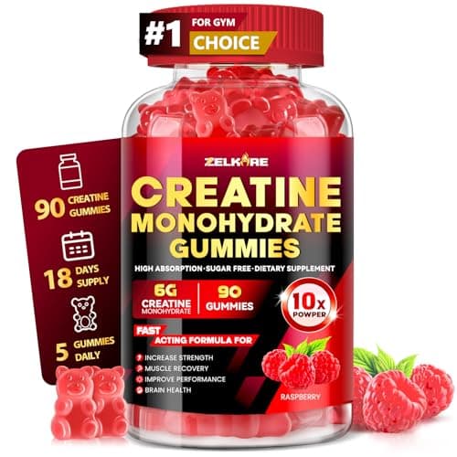 ZELKORE Creatine Monohydrate Gummies 6000mg for Men & Women, Sugar Free Creatine Gummy for Pre & Post Workout, High Absorption Supplement with BCAA, Support Boost Strength, Endurance & Muscle Recovery