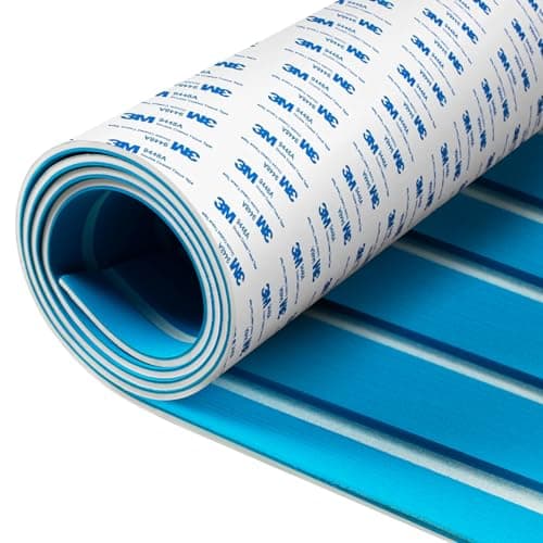 Fullfire EVA Foam Boat Flooring with 3M Self-Adhesive Backing, Marine Decking Faux Teak Deck Sheet for Jon Boats Pontoon Boat Yacht RV Jet Ski Kayak Floor (Blue, 94" x 23.5")