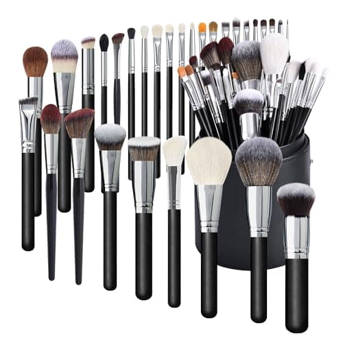 Professional Makeup Brush Set, 30 Pieces with Extra Large Holder Case and Blender, Synthááetic Bristles, Assorted Sizes and Shapes for Foundation Face Blending Blush Concealers Eyeshadow