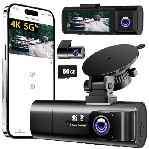 TOOXYZ Dash Cam Front and Rear Inside,3 Channel Dash Cam for Car,5G WiFi,3.16" IPS,Free 64GB Card,4K+1080P+1080P Dash Camera,Loop Recording,G-Sensor,WDR,Night Vision,Time-Lapse, 24H Parking Monitor