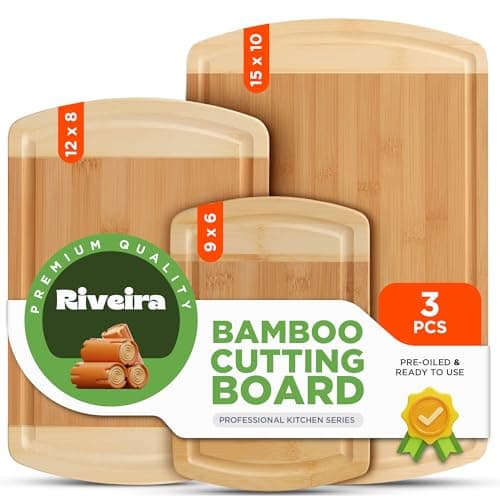Riveira Two Tone Bamboo Wood Cutting Board – Versatile And Durable: Set Of 3 Pcs Rectangular Wooden Cutting Board – Natural Wooden Cutting Boards For Kitchen – Complete Bamboo Wooden Chopping Board