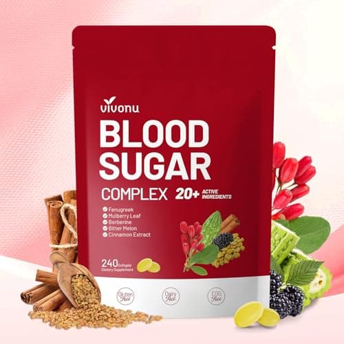 VivoNu Blood Sugar Complex Supplement | Advanced Formula with 20 Herbs and Vitamins with Cinnamon, Turmeric, Black Pepper, Licorice and More, Vegan, Non-GMO, Gluten-Free